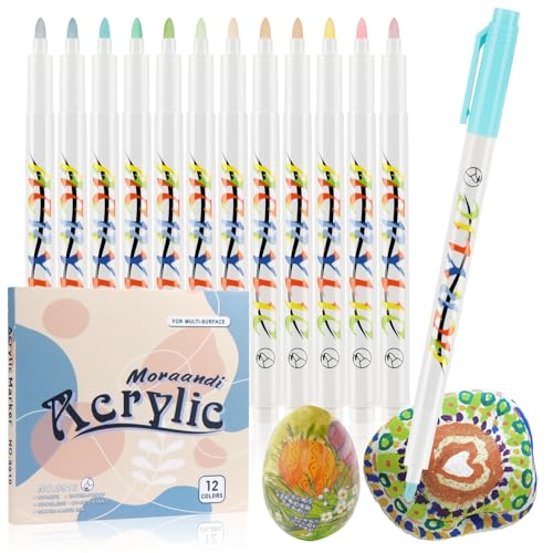 Dacono Acrylstifte für Steine Marker Stifte Set, 12 Farben Acrylstifte für Holz Steine Bemalen Farbe Acryl Stifte für Holz Steine Bemalen Glas Papier Keramik Leinwand Ostern Basteln Kinder Deko von Dacono