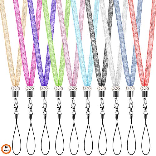 Dadabig 10 Stück Schlüsselband Umhängeband, Bling Bunte Lanyard mit Karabinerhaken und Schnalle für Mobile Handys Schlüsselanhänger USB Karten Keys (10 Farben) von Dadabig