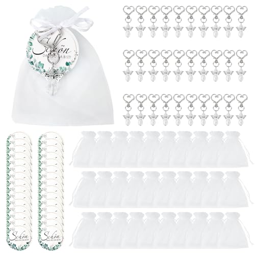 Dadabig 30 Sets Schutzengel Anhänger, Hochzeitsgeschenke, Schutzengel Anhänger mit Organza Beutel Papier Anhänger, Engel Anhänger Set für Hochzeit Taufe Kommunion Weihnachten Geburtstag von Dadabig