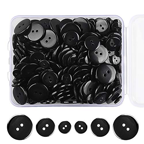 Dadabig 300 Stück Knöpfe Schwarz Harz Knopf Set, Basis knöpfe zum Basteln Annähen DIY Nähen Scrapbooking Handwerk Verzierung Hosenknöpfe Handarbeit (10/15/ 20mm, 2 Löcher) mit Aufbewahrungsbox von Dadabig