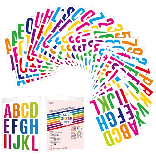 Dadabig 318 Stück Alphabet-Aufkleber, 24 Blatt Buchstabenaufkleber, bunte Garnde, bunte Buchstaben-Aufkleber, Alphabet, bunte Buchstaben, große Aufkleber, 2 Zoll zum Basteln für Scrapbooking Fenster von Dadabig