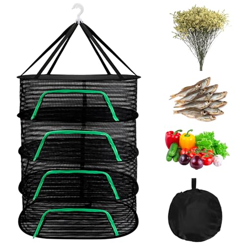 Dadabig Trockennetz 4-Lagiges Mesh Kräutertrockner Trockennetze zum Aufhängen Trocknungsnetz für Pflanzen Blumen Zwiebeln Fisch Gemüse mit Reißverschluss Hängenetz(40 * 60 * 88cm) von Dadabig