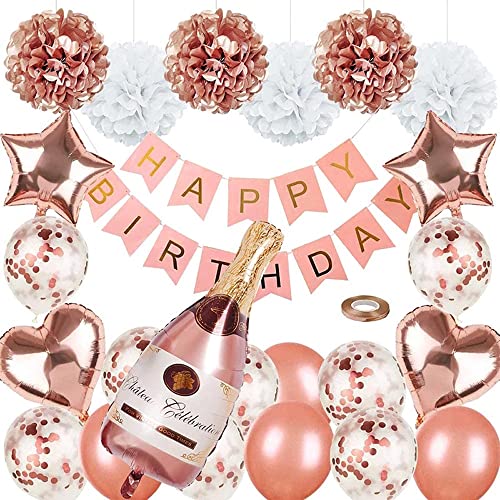 Geburtstagsdeko Rosegold Set Geburtstagsparty Luftballons Happy Birthday Girlande Rosegold Konfetti Luftballons Frauen Mädchen Geburtstagsparty Zubehör von Dadasiki