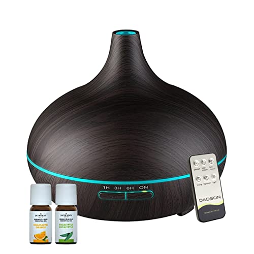 Dadson 500ml Aroma Diffuser für Duftöle, Luftbefeuchter, Raumbefeuchter, Lufterfrischer Wohnung, Raumduft Elektrisch, Aromatherapie, Diffusor mit 7-farbigem LED-Licht (Dunkelbraun + Öl) von Dadson