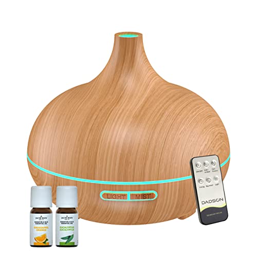 Dadson 500ml Aroma Diffuser für Duftöle, Luftbefeuchter, Raumbefeuchter, Lufterfrischer Wohnung, Raumduft Elektrisch, Aromatherapie, Diffusor mit LED-Licht (Hellbraun + Öl) von Dadson