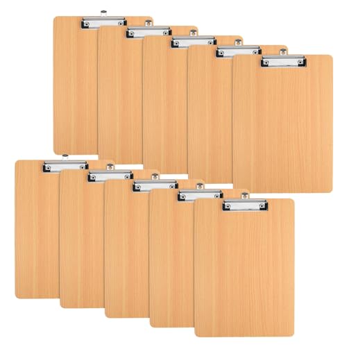 10 Stück Klemmbrett Holz, Wooden Clipboard, Schreibbrett Klemmbrett, Klemmbrettmappe, Klemmbretter mit Metallklemme und AufhäNgeöSe, Hellbraun Zwischenablage für Schule, Büro, Restaurant (A4) von Daelesr