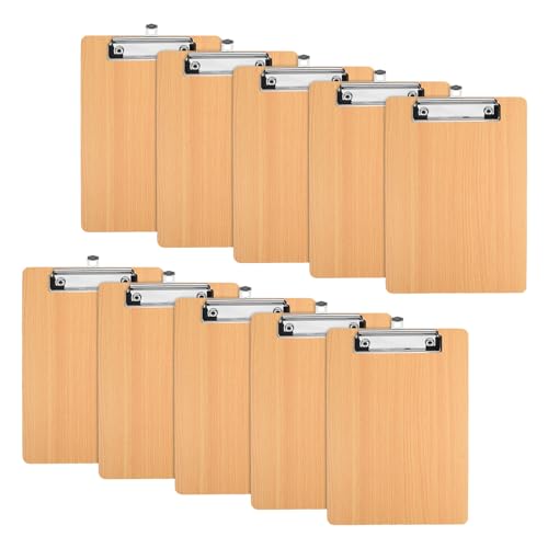 10 Stück Klemmbrett Holz, Wooden Clipboard, Schreibbrett Klemmbrett, Klemmbrettmappe, Klemmbretter mit Metallklemme und AufhäNgeöSe, Hellbraun Zwischenablage für Schule, Büro, Restaurant (A5) von Daelesr