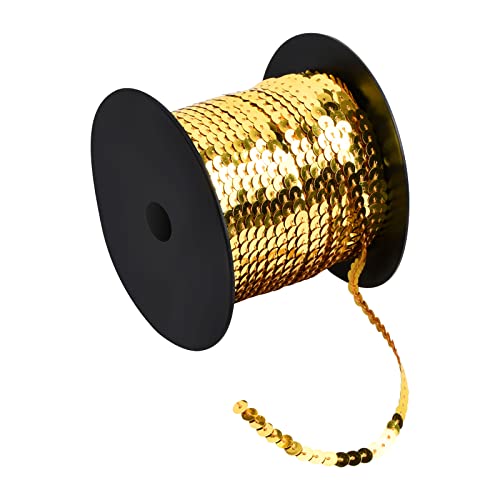 100 Yards Pailletten Rolle, 6mm Bunte Paillette Trim, Flache Glitzerborte für DIY Handwerk, Pailletten Bänder für Kleid Dekorieren Schmuck Ornament Stirnband Tanzbekleidungen Armband (Dunkles Gold) von Daelesr