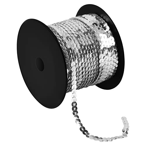 100 Yards Pailletten Rolle, 6mm Bunte Paillette Trim, Flache Glitzerborte für DIY Handwerk, Pailletten Bänder für Kleid Dekorieren Schmuck Ornament Stirnband Tanzbekleidungen Armband (Silber) von Daelesr