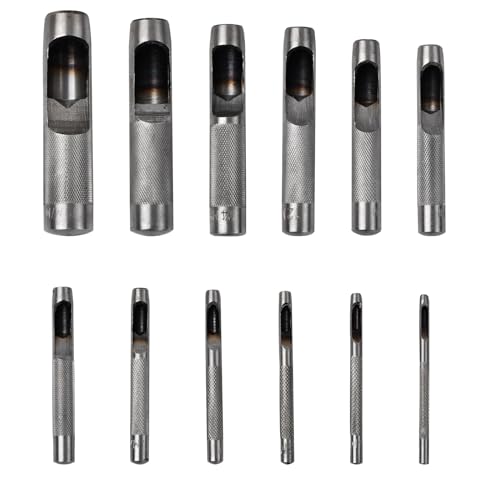 12 Stück Leder Locher Werkzeug, Runde Stahl Hohl Punch Set, Locheisen Satz für Leder 3mm bis 19mm, Locheisen Locher Cutter Leder Punch Werkzeug für Uhrenarmbänder Gürtel Segeltuch Papier Kunststoffe von Daelesr