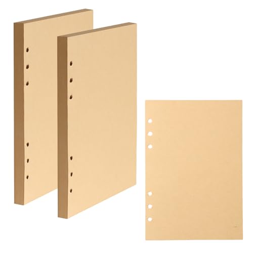 2 Packungen A5 Kraftpapier Nachfüllpapier,160 Blätter A5 Nachfüllbares Papier,6 Löcher Nachfülleinlagen Loose Notizpapier,Ringbucheinlagen für Notizbuch Tagebuch Binder,100gsm, Blanko von Daelesr