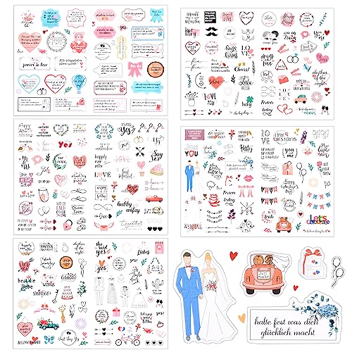 266 Stk Sticker Hochzeit Gästebuch, Aufkleber mit Liebe Herz, Hochzeit Sticker Deutsche Aufschrift, Love Aufkleber für Einladungskarte Gästebuch, Fotoalbum und Scrapbook, 5 Bögen (Rosa) von Daelesr