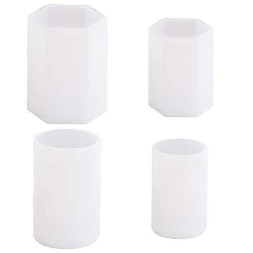 4 Pcs Kerzen Gießformen, Kerzenform Silikon Rund, Zylinder Harzgussform, Epoxidharz Sechseckige Kerzenherstellung Formen, Harz DIY Silikonform für Kerze Machen, Duftkerzen von Daelesr