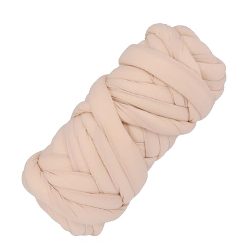 500g Sperriges Kern Garn, Grobes Baumwolle Polyester Garn, Armstricken Roving Garn häkeln 2cm, Weiches Umherziehendes Schlauchgarn, Füllung Baumwollgarn für DIY Haustier Bett Sofa Decke (Beige) von Daelesr