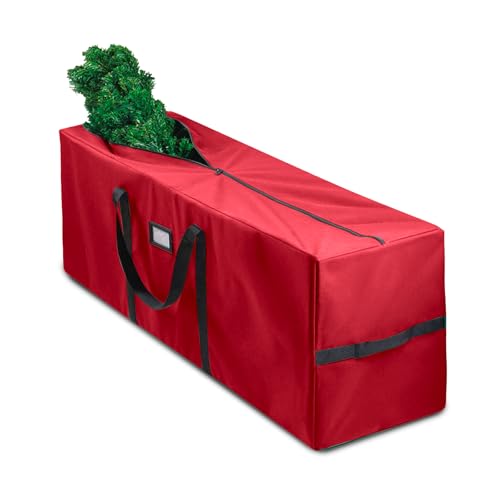 7ft/9ft Weihnachtsbaum Aufbewahrungstasche, 135x40x50cm Große Weihnachtsbaum Aufbewahrungsbox, 600D Oxford Wasserdicht Weihnachtsbaum-Organisator, Weihnachtsbaumtasche Transporthülle (Rot) von Daelesr