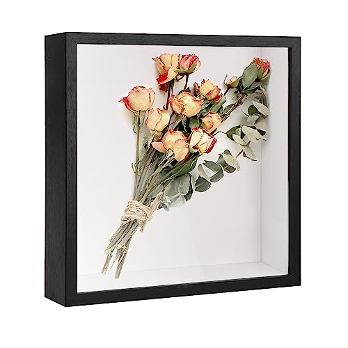 3D Bilderrahmen, Schattenbox Vitrine mit Transparente Acrylplatte Rahmen, Tiefer 3D Objektrahmen, Hölzern 3D Rahmen für Medaillen Blumen Erinnerungsstücke Foto (Schwarz 27x27cm) von Daelesr