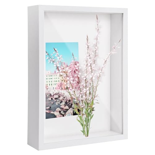 3D Bilderrahmen zum Befüllen A4, Schattenbox Vitrine Rahmen, 3D Tief Objektrahmen mit Transparente Acrylplatte Rahmen, Hölzern 3D Rahmen für Medaillen Blumen Foto Erinnerungsstücke (Weiß 5CM) von Daelesr