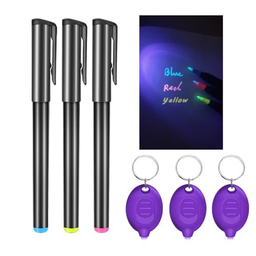 Daemson Stift mit unsichtbarer Tinte, Spionage-Stift mit 3 Mini-UV-LED-Schlüsselanhänger-Taschenlampen, verschwindende Tinte, magischer Stift mit Schwarzlicht-Markern für geheime Notizen, geeignet für von Daemson