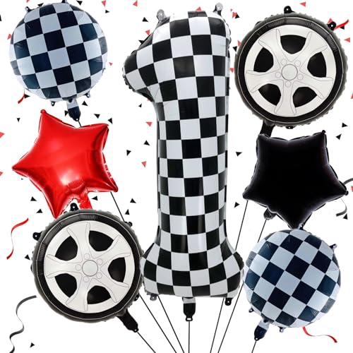 1 Jahre Geburtstagsballon-Set, Aluminiumfolie Ballon Dekoration für Mädchen und Jungen, 40 Zoll Schwarz-Weiß-Zahl 1 Ballon, Kinderparty Dekoration, 7-teiliges Set von DaengGeGe