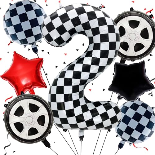 2 Jahre Geburtstagsballon-Set, Aluminiumfolie Ballon Dekoration für Mädchen und Jungen, 40 Zoll Schwarz-Weiß-Zahl 2 Ballon, Kinderparty Dekoration, 7-teiliges Set von DaengGeGe