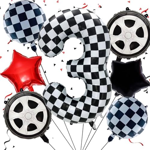 3 Jahre Geburtstagsballon-Set, Aluminiumfolie Ballon Dekoration für Mädchen und Jungen, 40 Zoll Schwarz-Weiß-Zahl 3 Ballon, Kinderparty Dekoration, 7-teiliges Set von DaengGeGe