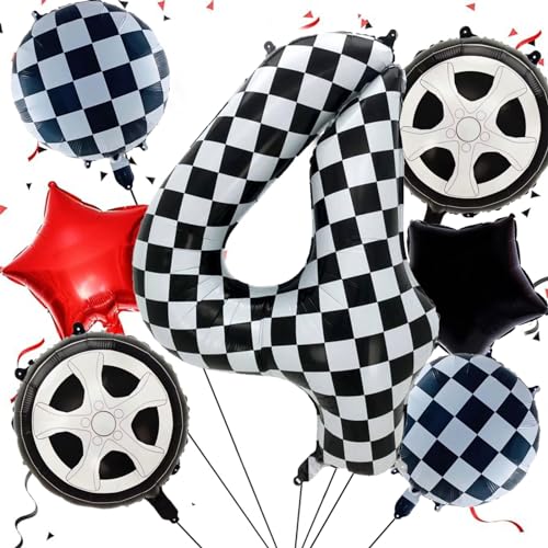 4 Jahre Geburtstagsballon-Set, Aluminiumfolie Ballon Dekoration für Mädchen und Jungen, 40 Zoll Schwarz-Weiß-Zahl 4 Ballon, Kinderparty Dekoration, 7-teiliges Set von DaengGeGe