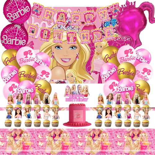 49pcs Prinzessin Geburtstag Deko Set, Deko Geburtstag Mädchen, Mädchen Party Deko Enthalten Tortendeko Banner etc, Geeignet für Partydekorationsballons für Kinder und Mädchen von DaengGeGe