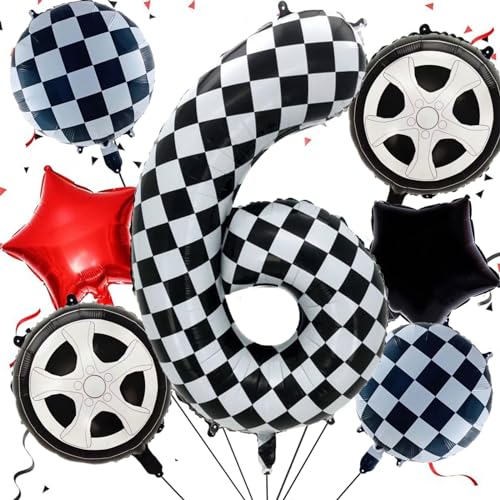 6 Jahre Geburtstagsballon-Set, Aluminiumfolie Ballon Dekoration für Mädchen und Jungen, 40 Zoll Schwarz-Weiß-Zahl 6 Ballon, Kinderparty Dekoration, 7-teiliges Set von DaengGeGe