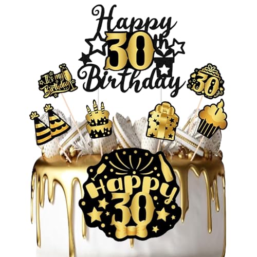 Tortendeko 30 Geburtstag Cake Topper 30 Jahr Schwarz-goldener Tortenaufsatz zum 30 Geburtstag Dekoration zum 30 Geburtstag Cupcake Toppers für Mädchen Junge Geburtstag Party Dekoration von DaengGeGe