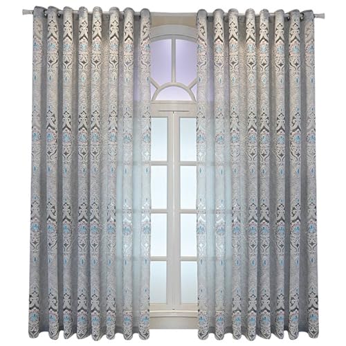 Daesar Gardinen Lichtdurchlässig 102x160CM, Vorhänge mit Ösen 2er Set Jacquard mit Blumen Motiv Nordisch Gardinen Halbtransparent Grau Vorhänge Kinderzimmer Schlafzimmer von Daesar