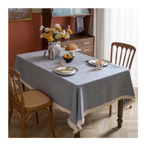 Daesar Tischdecke Outdoor, Tischtuch 150x240CM Polyester Nordisch Einfarbig mit Quasten Tischdecken Abwaschbar für Draußen Wetterfest Blau Grau von Daesar