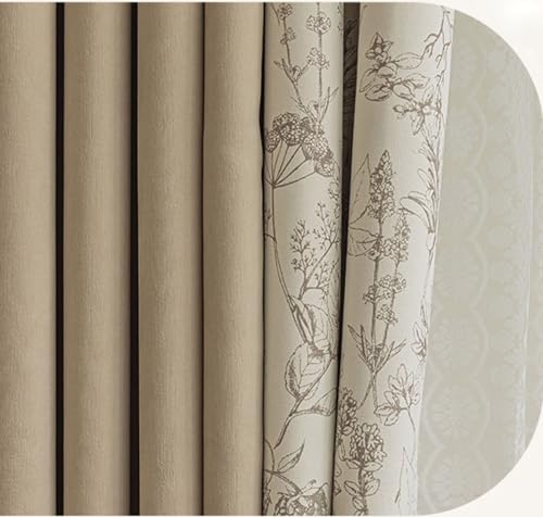 Daesar Vorhänge Blickdicht 2er Set, Verdunkelungsvorhang Haken 137x244CM Zweifarbig Bedruckt mit Blumen Motiv Khaki Vorhänge Gardinen Fenster Schlafzimmer Wohnzimmer von Daesar