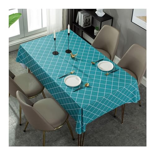 Tischdecke 90x140CM PVC, Tischtuch Abwaschbar Outdoor Einfarbig mit Kariert Motiv Nordisch Tischdecken für Draußen Garten Wetterfest Seeblau von Daesar