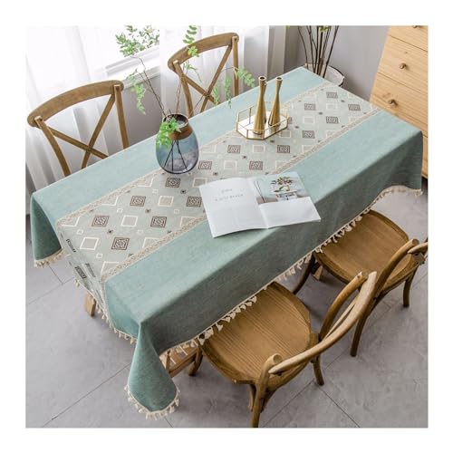 Tischdecke Abwaschbar 140x220CM, Tischtuch Outdoor Landhausstil mit Geometrie Muster Tafeldecke Tischdecken für Draußen Garten Party Blaugrün von Daesar