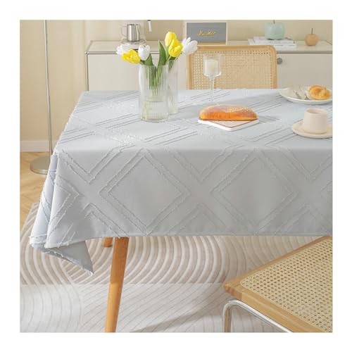 Tischdecke Abwaschbar Grau, Tischtuch 135x180CM Outdoor Einfarbig mit Geometrie Muster Tischdecken für Draußen Garten Party Wetterfest von Daesar