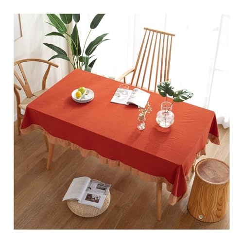 Tischdecke Abwaschbar Orange, Tischtuch Quadratisch 90x90CM Outdoor Modern Einfarbig mit Rüschen Tischdecken für Draußen Garten Party Wetterfest von Daesar