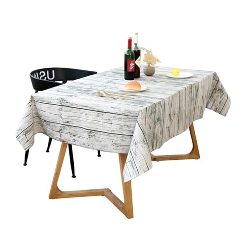 Tischdecke Baumwolle Leinen, Tischtuch Quadratisch 110x110CM Outdoor Wetterfest Vintage mit Holzmaserung Muster Tafeldecken Tischdecke Abwaschbar Schwarz Weiß für Draußen von Daesar