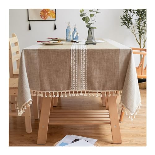 Tischdecke Outdoor, Tischtuch 110x170CM Baumwolle Leinen Jacquard mit Gestreift Muster Tischdecken Abwaschbar für Draußen Wetterfest Braun von Daesar