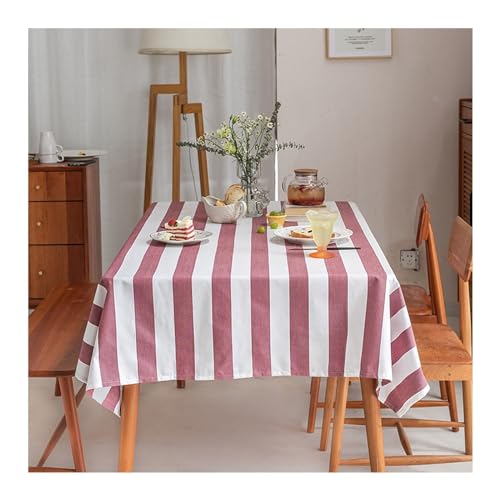 Tischdecke Outdoor Quadratisch 135x135CM, Tischtuch Baumwolle Leinen mit Streifen Muster Modern Rosa Tischdecken Abwaschbar für Draußen Garten von Daesar