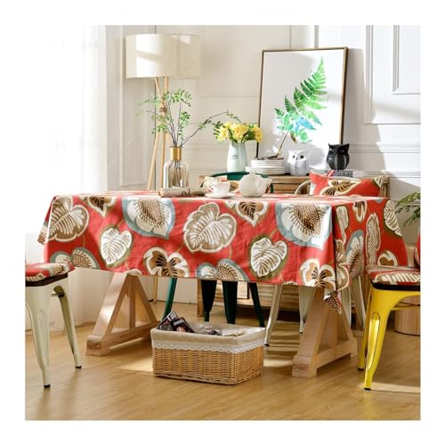 Tischdecke Outdoor Quadratisch 90x90CM, Tischtuch Baumwolle Vintage Bedruckt mit Blätter Muster Rot Braun Tischdecken Abwaschbar für Draußen Garten von Daesar