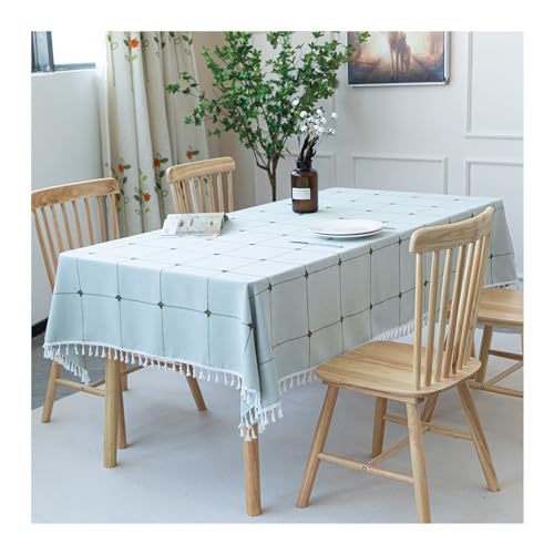 Tischdecke Outdoor Wetterfest, Tischtuch 140x200CM Grau Blau Modern Einfarbig mit Quasten Tischdecken Abwaschbar für Draußen Party Garten von Daesar