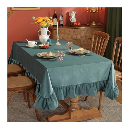 Tischdecke Polyester, Tischtuch 140x200CM Outdoor Wetterfest Einfarbig mit Rüschen Nordisch Tafeldecken Tischdecke Abwaschbar Seeblau für Draußen von Daesar