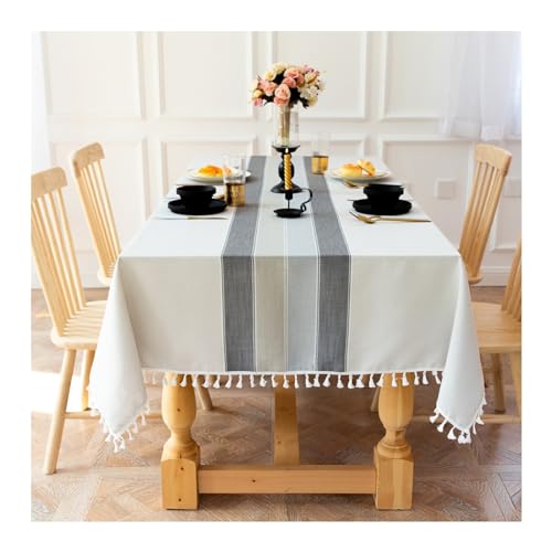 Tischdecke Quadratisch 60x60CM, Tischtuch Outdoor Wetterfest mit Grauen Streifen Muster Nordisch Tischdecken Abwaschbar für Draußen Garten Weiß von Daesar
