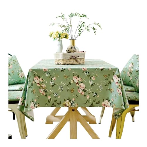 Tischdecken Abwaschbar 135x180CM, Tischtuch Outdoor Wetterfest Landhausstil Bedruckt mit Blumen Motiv Tischdecken für Draußen Party Garten Grün von Daesar