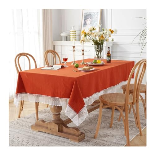 Tischdecken Abwaschbar 140x300CM, Tischtuch Outdoor Wetterfest Einfarbig mit Spitze Französisch Tischdecken für Draußen Party Garten Rot von Daesar