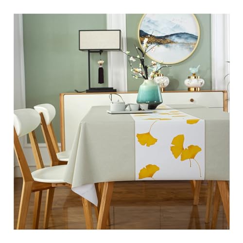 Tischdecken Abwaschbar Quadratisch, Tischtuch 110x110CM Outdoor Bedruckt mit Ginkgo Motiv Tafeldecken Tischdecke für Draußen Wetterfest Beige von Daesar
