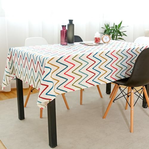 Tischdecken Abwaschbar Weiß, Tischtuch Outdoor Quadratisch 90x90CM mit Bunten Wellen Motiv Tafeldecke Tischdecke für Draußen Wetterfest von Daesar