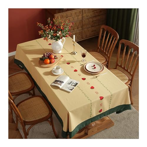 Tischdecken Outdoor, Tischtuch für Draußen Eckig 140x200CM Bedruckt mit Erdbeere Muster Nordisch Tischdecke Abwaschbar für Draußen Gelb von Daesar