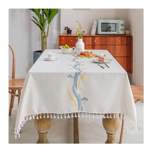 Tischdecken Outdoor, Tischtuch für Draußen Eckig 140x300CM mit Blaugrün Weizenähren Motiv Modern Tischdecke Abwaschbar für Draußen Beige von Daesar