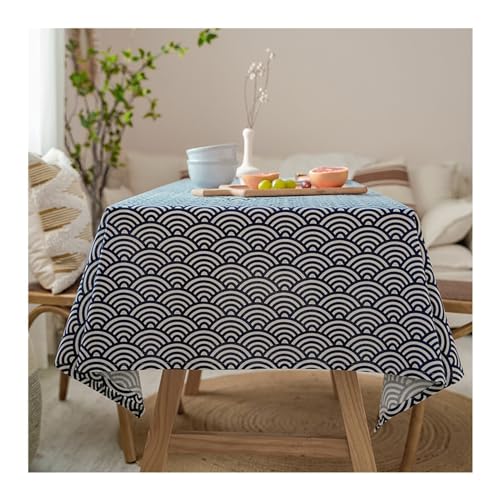 Tischdecken Outdoor, Tischtuch für Draußen Eckig 90x140CM Japanisch mit Geometrie Wellen Motiv Tischdecke Abwaschbar für Draußen Marineblau von Daesar